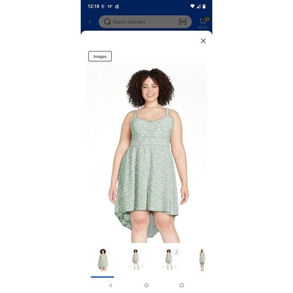 No Boundaries Baby Doll Dress Green Floral Adjustable Straps High Low... - Picture 2 of 10